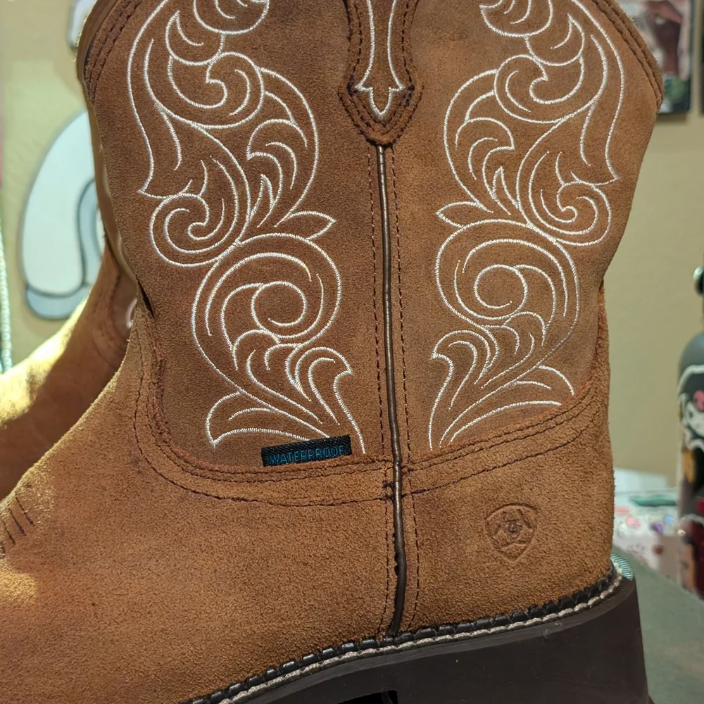 Tan Suede Western Boots with Embroidery - Picture 10 of 10
